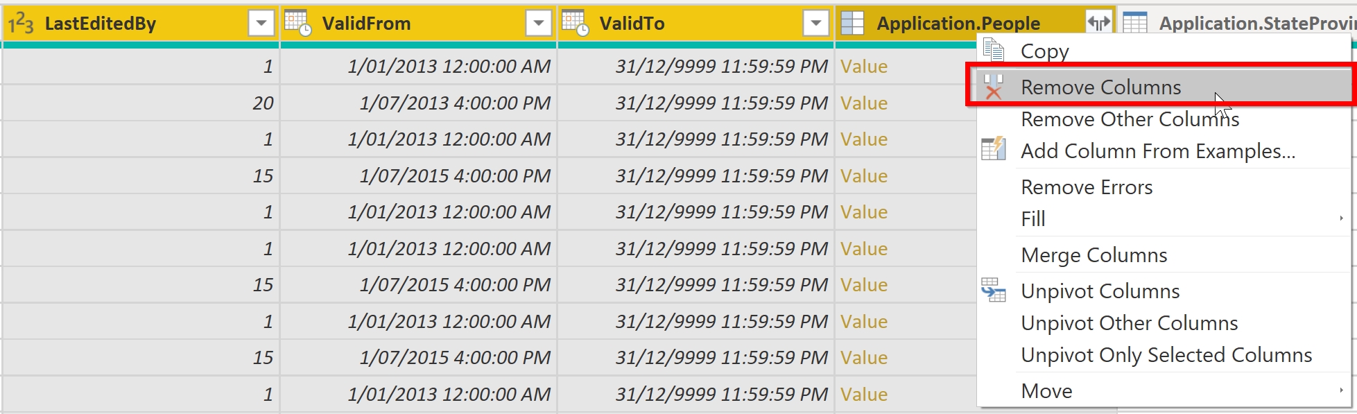 RemoveColumns