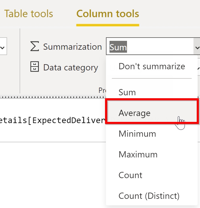 Change Default Summarisation to Average